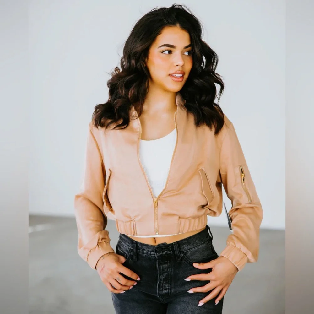 Lovepoem by Block Gianna Satin Bomber Jacket in rose gold, Small - Picture 10 of 10